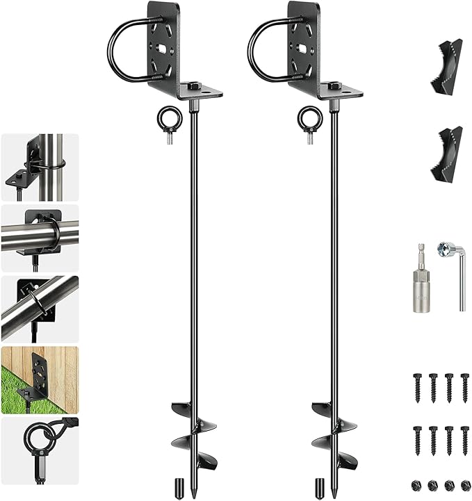 2 Pack 30" Heavy Duty Ground Anchors Shed Anchor Kit, Mobile Home Anchors with Multi Purpose Brackets, Eather Anchor for Gazebos Swing Sets Fences Carports Sheds Goal