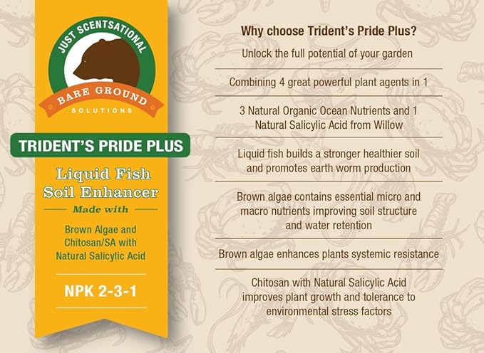 TPCH-1QES Trident's Pride Plus Organic Liquid Fish Fertilizer w/Brown Algae Extract & Chitosan w/Hose End Mixing Sprayer,32 oz