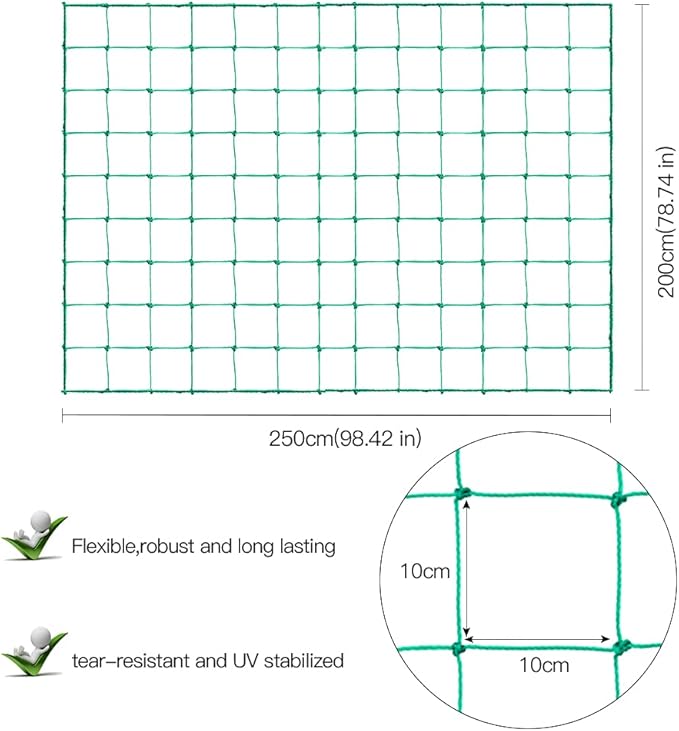 Trellis Netting, PDGROW Climbing Plant Support Net Garden Pea Bean Neting, Heavy-Duty PE Trellis Net for Cucumber, Tomato, Vegetables, Fruits, Sweet Pea Plants (6.6' x 8.2'Ft)