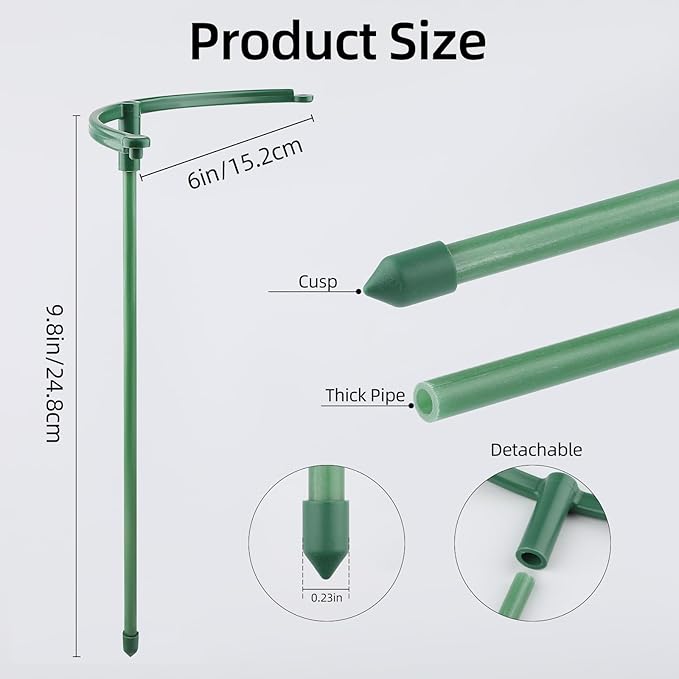 12 PCS Plant Support Stakes, Stackable 3 Tier Garden Flower Support, Half Round Plant Stakes, Tomato Cages, Trellis Support Rings for Climbing Plants Vegetables Flowers Fruits