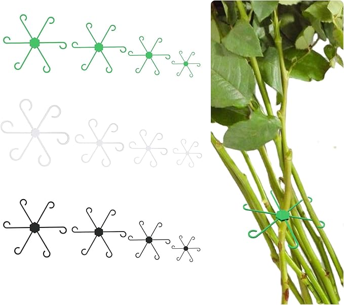 12pcs Climbing Houseplant Stem Supports, 4 Sizes Plastic Plant Climbers Stem Holders, Reusable Flower Plant Stakes Trellis Stem Hook Growth Accessories for Different Plant