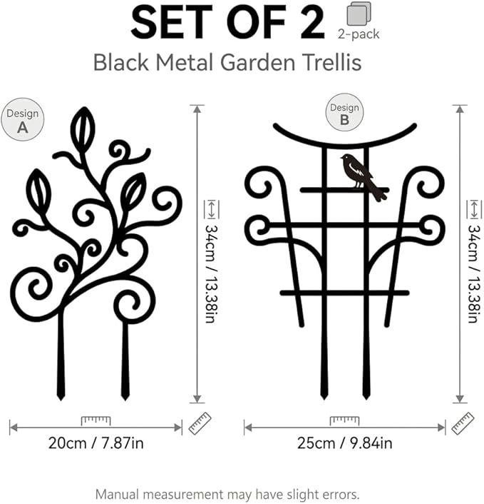 Small Trellis for Potted Plants, 2 Pack Metal Plant Trellis Indoor, 13.5 Inch Black Powder Coated Plant Support for Pothos, Monstera, Vine Ivy Flower, Decorative Indoor Plant Trellis for Potted Plants