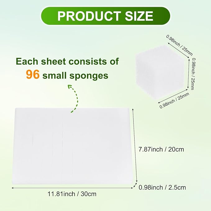 96-Pack Hydroponics Sponges, 0.98 Inch Growing Media Square Sponges for Planting Gardening Tool/Grow Seedlings/Home Vegetable Flower, Soilless Cultivation Seedling [White]