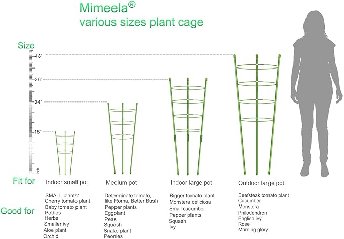 4 Pack Garden Plant Support Tomato Cage, Upgrade 18" Trellis for Climbing Plants, Plant Trellis Kits (18")