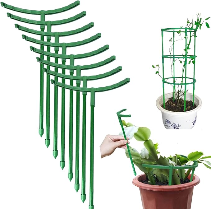 Belit 12 Pack Plant Support Stake, Half Round Plant Support Ring Plastic Plant Cage, Flower Pot Climbing Trellis for Clivia, Roses, Hydrangea, Indoor Plants, 5.5" Wide x 9.8" High