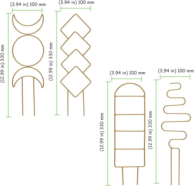 12 Pack Gold Plant Trellis for Potted Plant Indoor, Small Metal Trellis with 4 Different Patterns, Climbing Plant Support for Garden, Houseplant