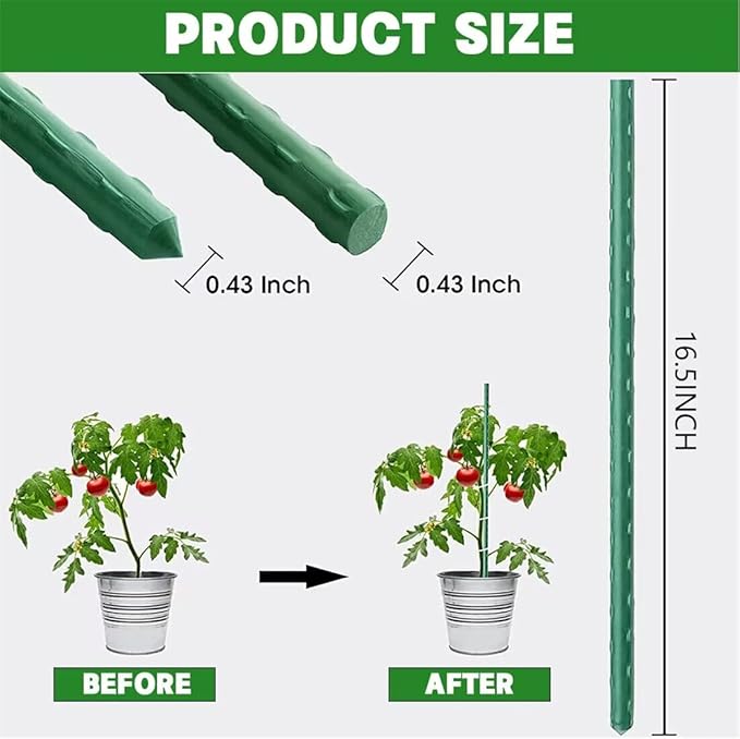 Garden Stakes, Sturdy Plant Support Sticks - 20PCS Plastic Coated Steel Core Stakes with 5PCS Connector for Climbing Plants, Beans & Shrubs (16.1 Inch Length)