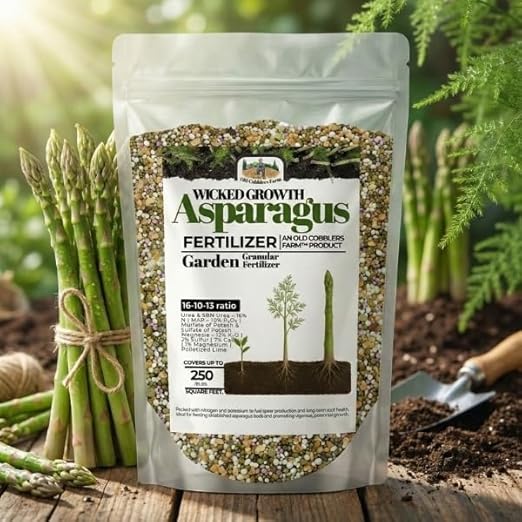 Old Cobblers Farm™ Wicked Growth Asparagus Fertilizer – Balanced Formula for Healthy Spears & Strong Root Growth – Supports Early Season Growth (5 lbs | 10 lbs | 15 lbs | 20 lbs) (5 lbs)
