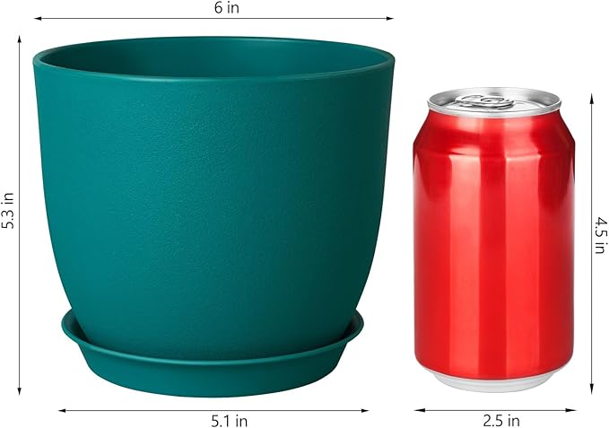 Plant Pots 6 Inch Set of 5, Flower Pots with Multi Mesh Drainage Holes, Planters for Indoor Outdoor Garden Plants and Flowers (Multicolor)