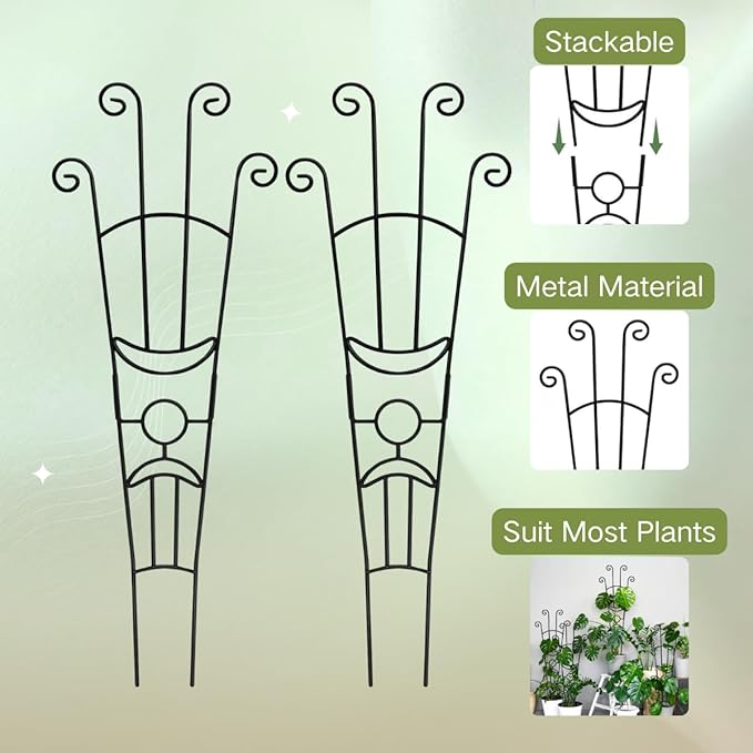 2 Pack Monstera Plant Support Stakes, 33in Metal Plant Trellis with Garden Twist Tie for Climbing Plants Indoor Outdoor Potted Tall Pothos Monstera