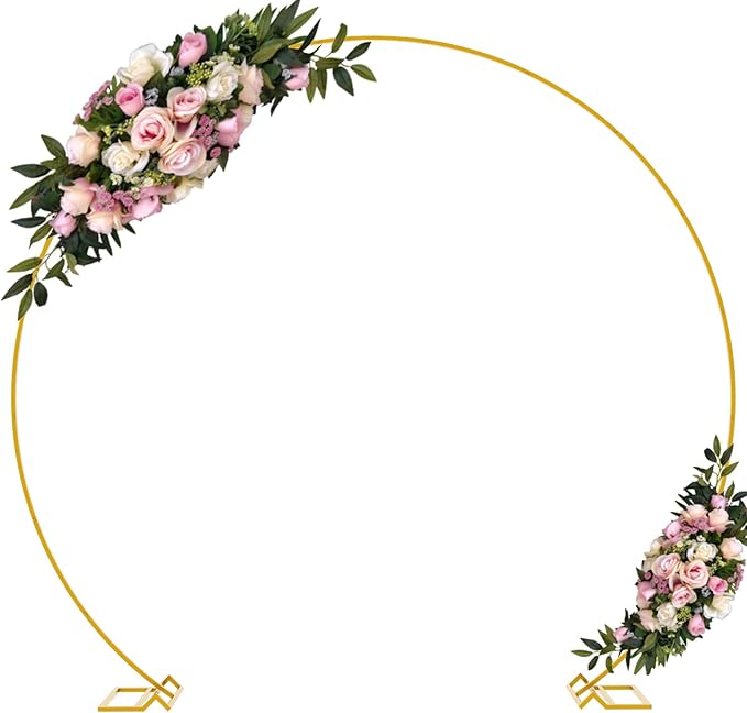 Wokceer 9.2 FT Large Circle Balloon Arch Stand Gold Metal Round Arch Backdrop Stand for Wedding Ceremony Birthday Party Bridal Shower Anniversary Background Decoration