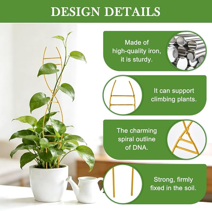 3PCS Indoor Plant Trellis for Potted Plants, Trellis for Climbing Plants Indoor, Metal Climbing Support with Unique DNA Spiral Design, Easy Installation Plant Support