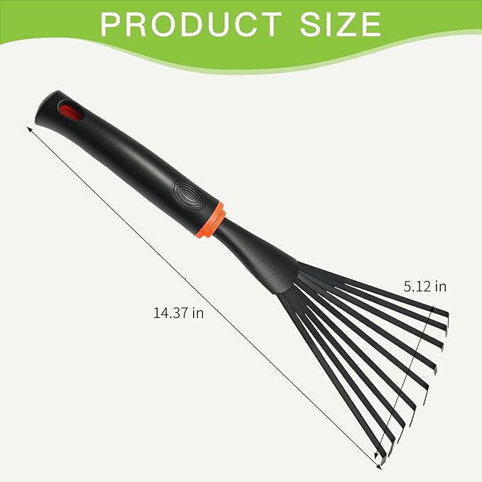 Hand Rake, Garden Stainless Steel Hand Rake with Ergonomic Handle for Gardening, Garden Sweep Yard Flower Beds Tool