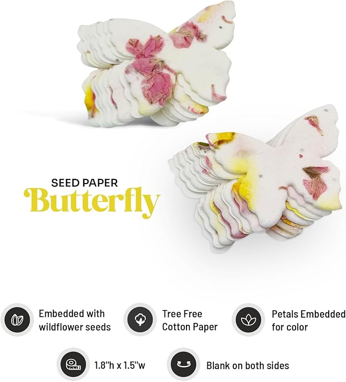 50pcs Small Pink & Yellow Butterfly Seed Paper – Plantable & Writable Wildflower, Gift for Mom This Mother’s Day, Use for Shower Favors, Weddings, Party Favors or Life Events