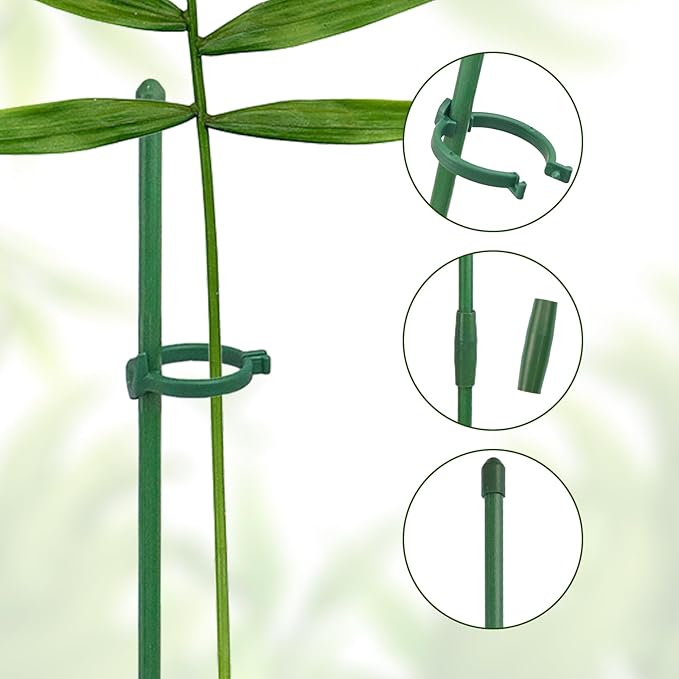 40 Pcs Plant Support Stakes Height Adjustable Garden Single Stem Plant Stake with 80 Pcs Plant Clips and 20 Pcs Connect Pipe for Orchid Rose Peony Peppers Amaryllis Tomato(12 Inch)