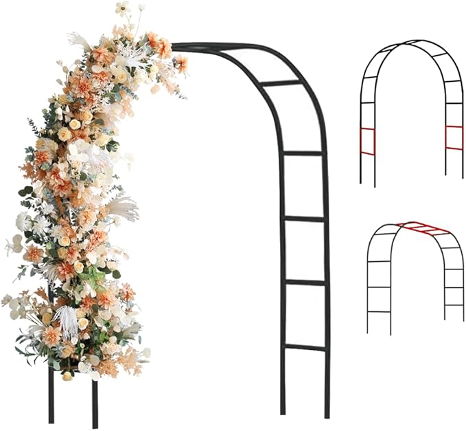 Zhisheng Metal Pergola Arch Garden Arbor Frame Outdoor Wedding Party Climbing Plants Trellis 7.9ft Wide X 6.4ft High Or 4.9ft Wide X 7.9ft High, for Halloween Bridal Party Decoration, Black