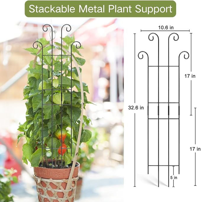 2 Pack Monstera Plant Support Stakes, 33in Metal Plant Trellis with Garden Twist Tie for Climbing Plants Indoor Outdoor Potted Tall Pothos Monstera