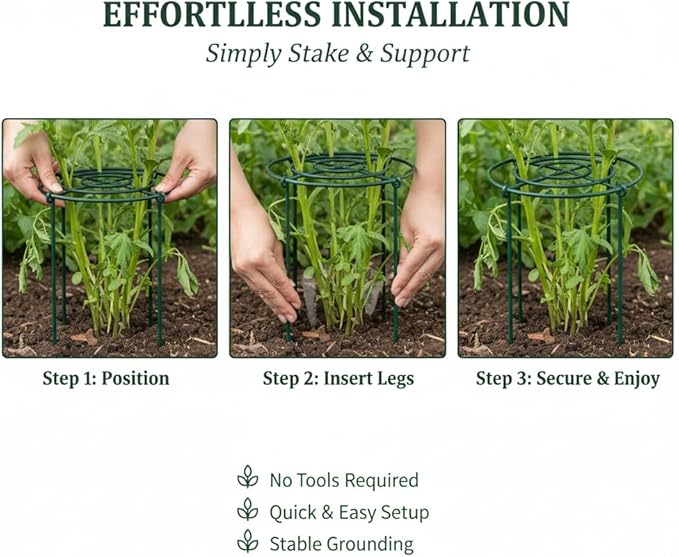 DAYUMKOU 8 Pack Peonies Cages and Supports, 11.5" Wide x 16" High Plant Support Stakes, 4 Legs Plant Cages & Supports with Removable Grid for Peonies Roses Tomato Hydrangea Strawberry