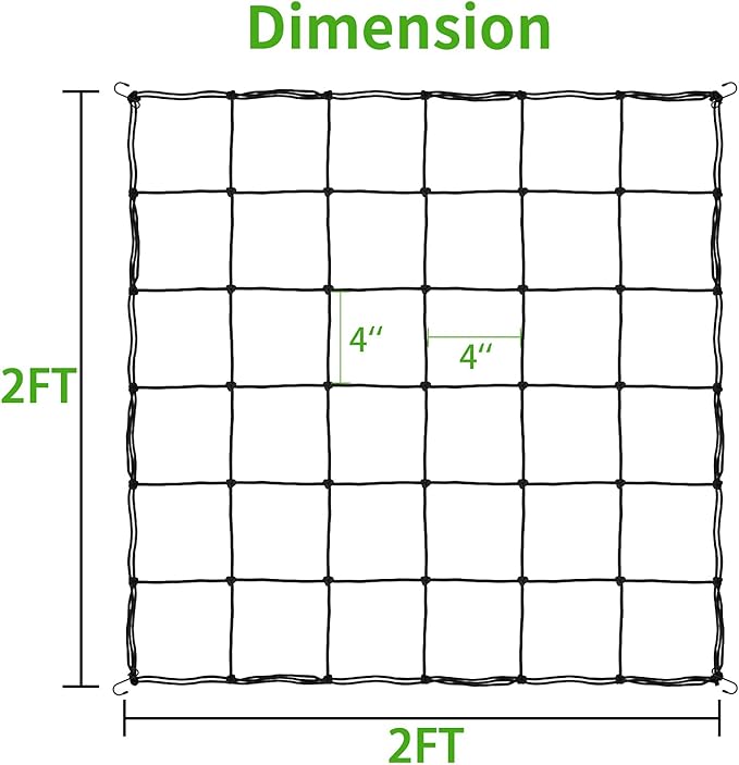 iPower 3x3FT Elastic Trellis Netting, Heavy-Duty Plant Net with Hooks, Flexible Hydroponics Support for Indoor Plants, Gardening, Vegetables, Black
