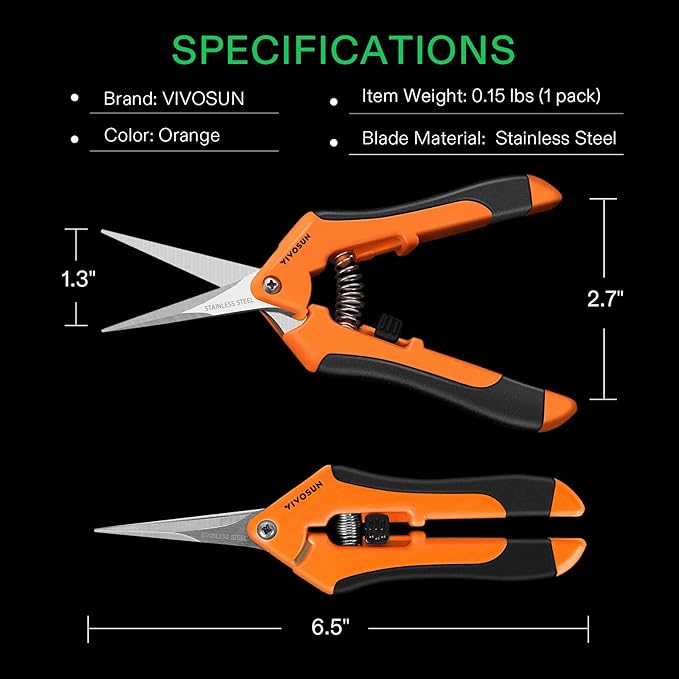 VIVOSUN 3-Pack 6.5 Inch Gardening Scissors Hand Pruner Pruning Shear with Straight Stainless Steel Blades Orange
