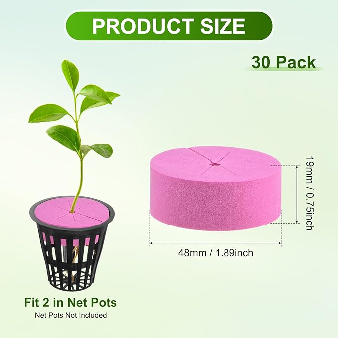 30-Pack Cloning Collars Inserts, Hydroponics Sponge Systems Cloning DIY Foam Cloner Inserts Fits 2" Net Pots for Hydroponic/DIY Cloner/Clone Machines/Plant Germination [Rose Red]