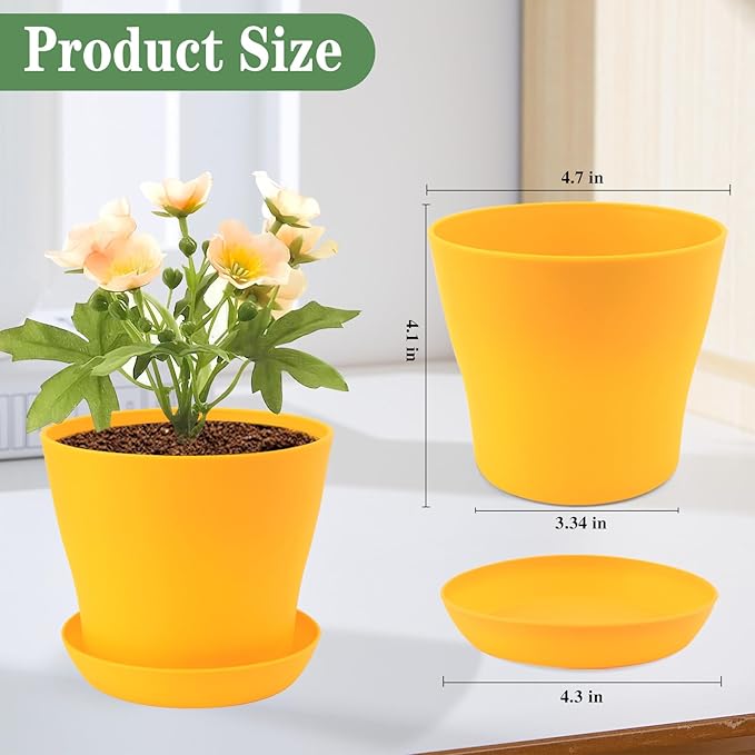 8 Pack 4.7 Inch Plant Pots Indoor Outdoor,Plastic Colorful Flower Pots with Drainage Holes and Saucers,Nursery Pot for Office Home Balcony Table,Essential for Growing Vegetables,Succulents