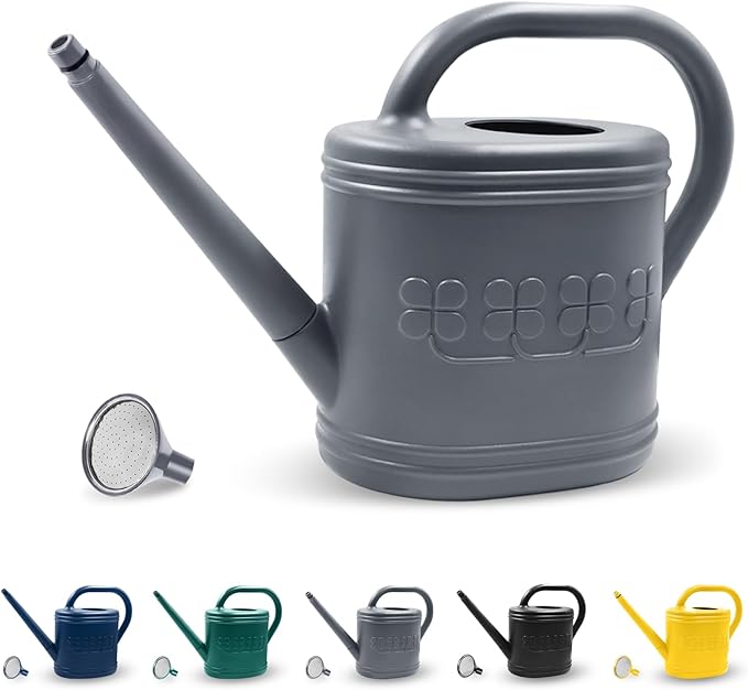 2 Gallon Watering Can, Outdoor Watering Can for Plants, Garden Water Can with Removable Long Spout and Stainless Steel Sprinkler Head, Large Water Can for Greenhouse (Gray, 2 Gallon)