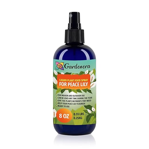 Gardenera Professional Peace Lily Superfood Spray Mist for Home Gardening | Micro-Fungi Enriched Fertilizer Mist for Healthy Leaves & Growth | 18 Essential Vitamins & Minerals for Peace Lily - 8oz