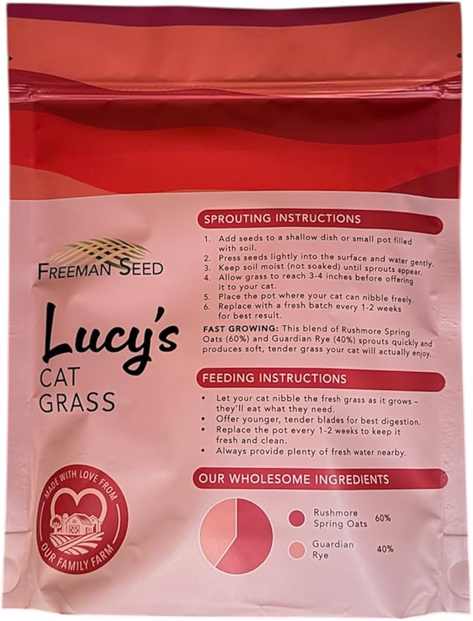 Cat Grass Seeds for Indoor Cats – Non-GMO Oats & Rye Sprouting Seed Mix | Easy to Grow Fresh Cat Grass for Digestion & Hairball Support | High Germination (8 oz)