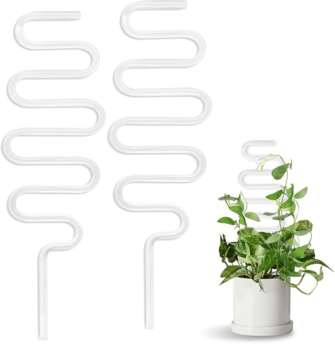 2 Pack Curvy Acrylic Trellis for Indoor Plants, Small Plant Trellis for Potted Plants, 13 Inch Plant Stakes for Indoor Plants, Clear Trellis for Climbing Plants Vine Ivy Hoya