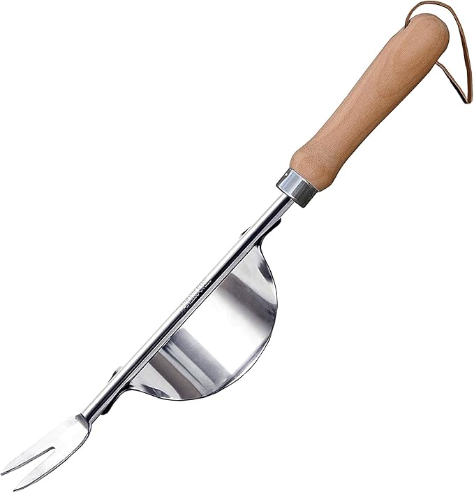 GREBSTK Hand Fork Stainless Steel Beech Handle Garden Tool Hand Weeder Fork for Aerating, Planting, Spreading Mulch, Weeding, Loosening, Transplanting Soil