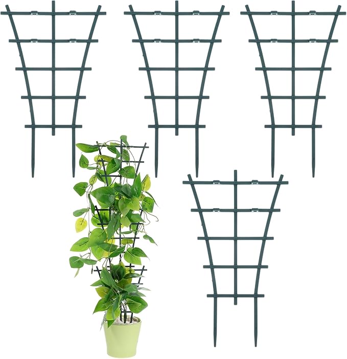 Plant Supports for Potted Plants Indoor, 4 Pack 10in Mini Indoor Plant Trellis Green Coated Flower Pot Trellis for Vine Ivy Flower, Climbing Plants Indoors for Indoors Outdoor Houseplants