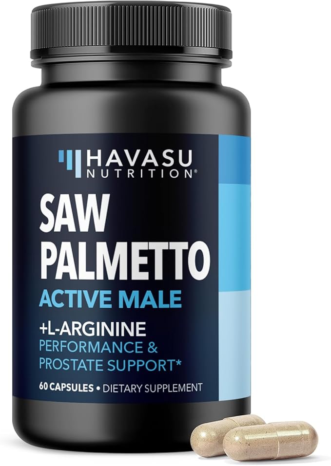 Saw Palmetto 500mg and L-Arginine 500 mg - Prostate Health and Nitric Oxide Supplements for Men - 60 Count - Urinary Function Support and Endurance for Active Males - Vegan, Non-GMO, 1 Month Supply