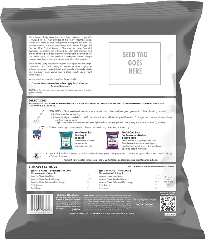 Jonathan Green (10383) Black Beauty Rocky Mountain Colorado Grass Seed Mixture (Made for Colorado, Montana, Utah, and Wyoming) - Cool Season Lawn Seed (7 lb)