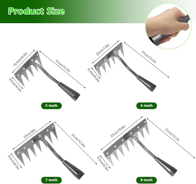 Iron Weeder Tool Without Long Handle, 6 Teeths Manual Weeder Remover Tool, Hand Weed Rake and Garden Hoe for Gardening, Heavy Duty Uprooting Weeding Pull for Yard, Lawn, Patio and Garden