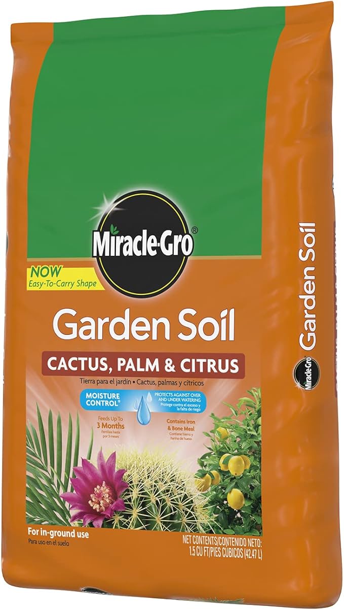 Miracle-Gro Garden Soil Cactus, Palm and Citrus, For In-Ground Use, Moisture Control, Feeds up to 3 Months, 1.5 cu. ft.