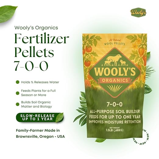 Wooly's Organics All Natural Wool Pellet Fertilizer, 7-0-0 NPK, All-Purpose Soil Builder, 1.5 lb