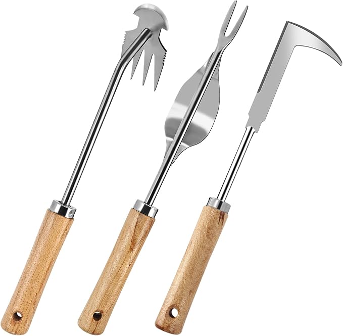 3 Pcs Set Weed Puller Tool,Hand Weeder Tool,4Teeth Uprooting Weeding Tool, Crack and Crevice Weeder, Gardening Weeding Artifact Tool