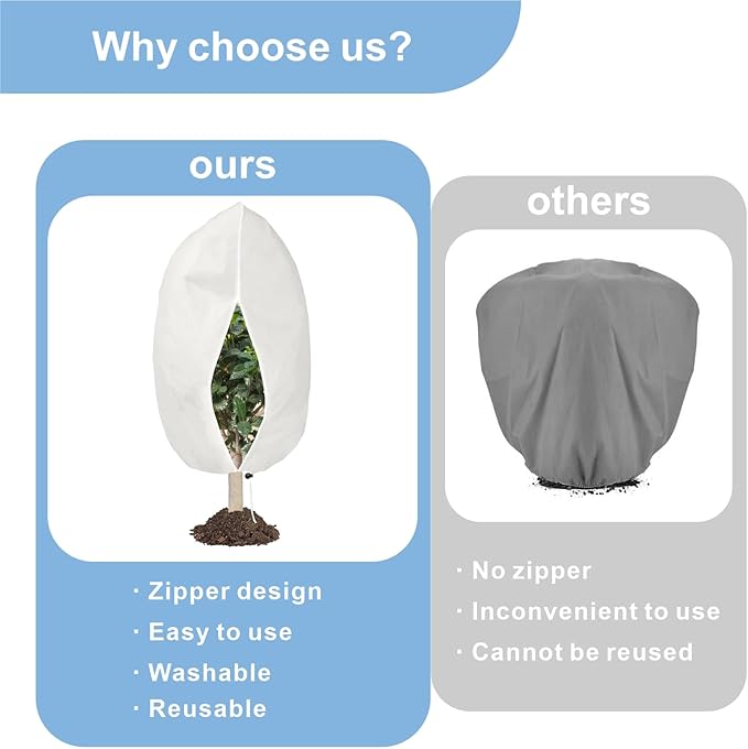 6 PCS Plant Covers Freeze Protection, 47.2"x31.5" Frost Blankets with Zipper Drawstring Reusable Winter Plant Protectors Bag Covers for Outdoor Garden Trees, Shrubs Cover for Frost Cold Pest, White