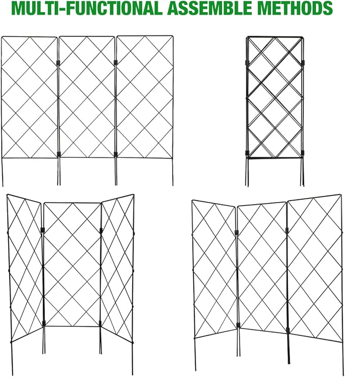 DOITOOL Metal Garden Trellis for Climbing Plants, Decorative Plant Trellis Foldable Plants Support Lattice Metal Plant Frame for Climbing Vines Flower Vegetables - 23.6×20.8 inches
