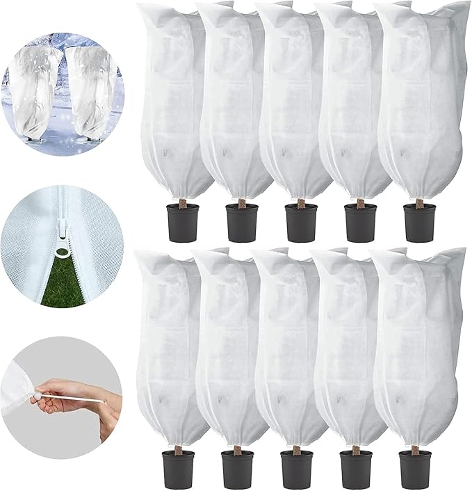 Plant Covers Freeze Protection – 35" × 50" Reusable Plant Protector Bag with Drawstring and Zipper for Plants Trees Shrub, Frost Jacket Warm Blanket for Freeze Frost Protection Season Extension