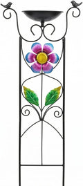 Bird Bath with Trellis Outdoor - 40" Antique Iron Free Standing with 9" Detachable Basin, Spinning Flower Windmill & Birdfeeder Station for Garden Decor