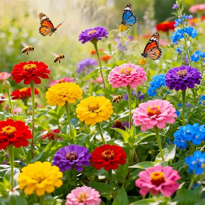 1150+ Mixed Color Zinnia Seeds for Planting - Heirloom Non-GMO Flower Seeds, Vibrant Flowers for Small Gardens & Balconies Open Pollinated