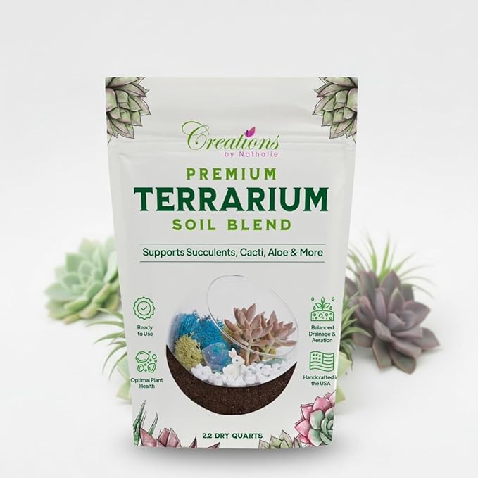 Natural Terrarium Growing Medium Well-Draining Mix for Succulents, Cactus & Aloe, Untreated Pine Bark, Canadian Peat & Coarse Sand