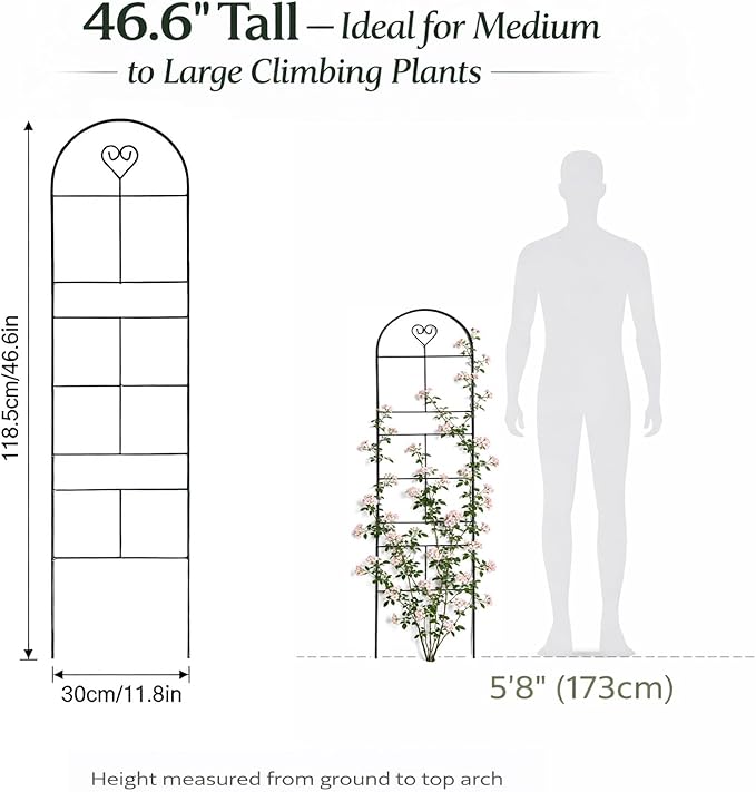 46" Metal Garden Trellis, 3-Section Heavy Duty Iron Trellis for Climbing Plants Indoor & Outdoor, Plant Support for Roses, Vines & Vegetables, 1 Pack, Black