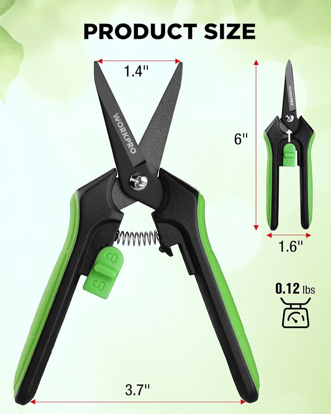 WORKPRO 6-Inch Pruning Shears, Sharp Gardening Scissors for Precise Cuts, High-Carbon Steel Plant shears with and Safety Lock, Garden Clippers for Cutting Flowers, Trimming Plants, Picking Fruits