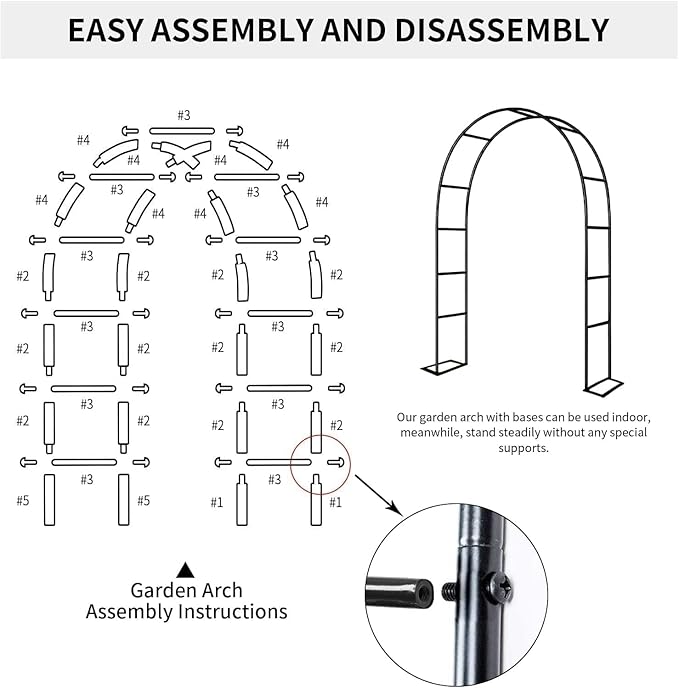 Garden Arch Trellis for Climbing Plants Outdoor Wedding Arches for Ceremony Black Metal Garden Arbor Indoor Garden Arches for Party Decoration 7.9ft Wide X 6.4ft High (Black Garden Arch)