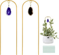 2PCS Small Gold Trellis for Climbing Plants Indoor, Mini Metal Houseplant Climber Support for Potted Plants, Boho Decorative Pot Lattice with Agate for Hoya, Pothos, Ivy, Philodendron