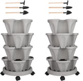 GameXcel Vertical Planter 4 Tier Stackable Planters Garden Planters Strawberry Herb Flower and Vegetable Planter Indoor Outdoor Gardening Pots with Removable Wheels and Tools 2-Pack