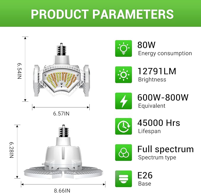 RDJ Bouns Hanging Grow Light for Indoor Plants, 80W Full Spectrum Pendant Grow Lights with 4H/8H/12H Timer Switch, 16.4ft Power Cord, Plug in Plant Lights with Adjustable Pulley and Panel